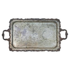 Victorian Silver Plate Serving Tray, Engraved, Ornate Handles, 1890