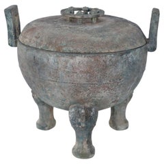 Han Dynasty-Style Patinated Bronze Lidded Pot, Mid-Late 1900s, 16\"