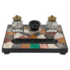 English Victorian Multi-tonal Hardstone Inkwell