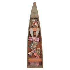 Rustic Model Rowboat with Fishing Tackle
