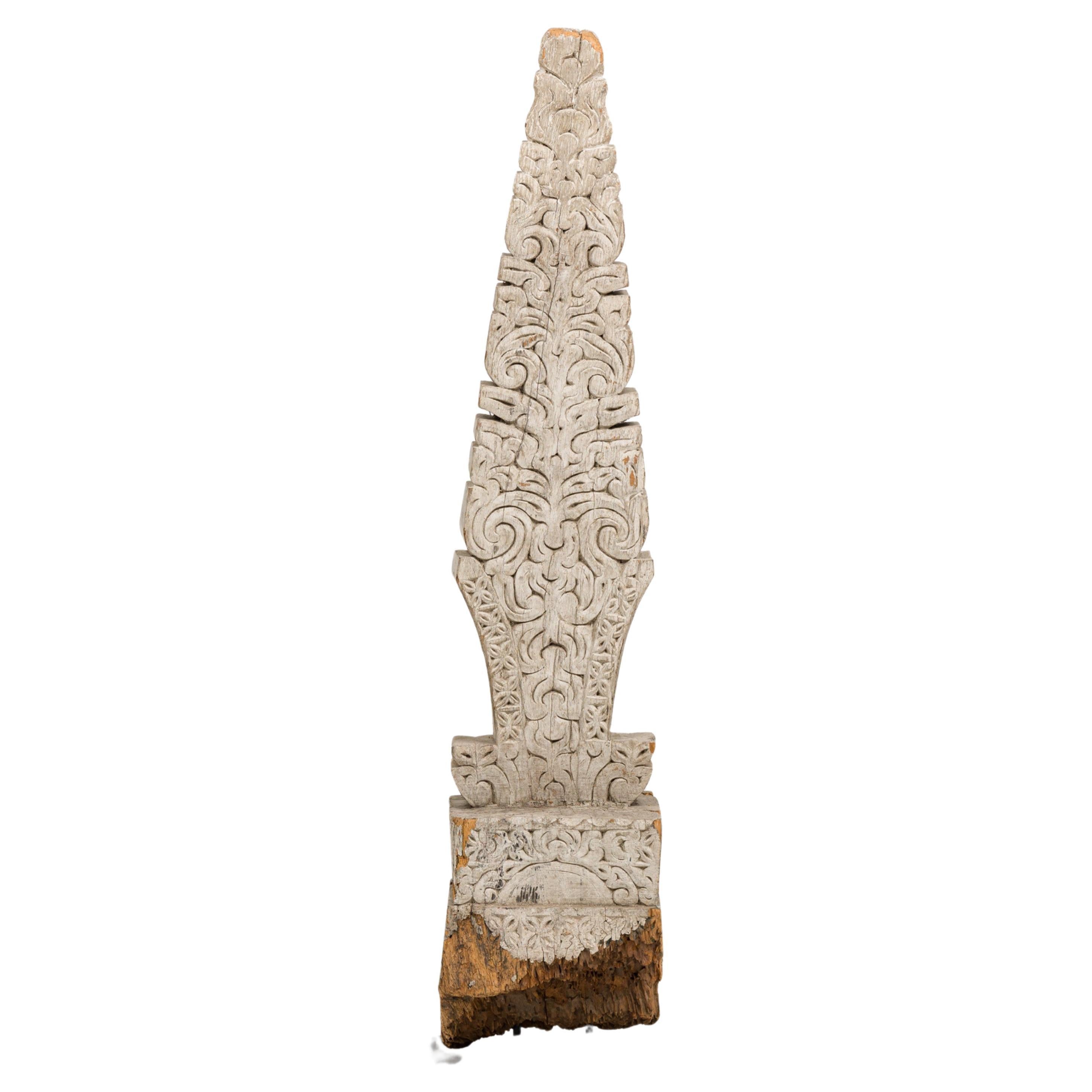 19th Century Indonesian Painted Wood Mile Marker Carving For Sale