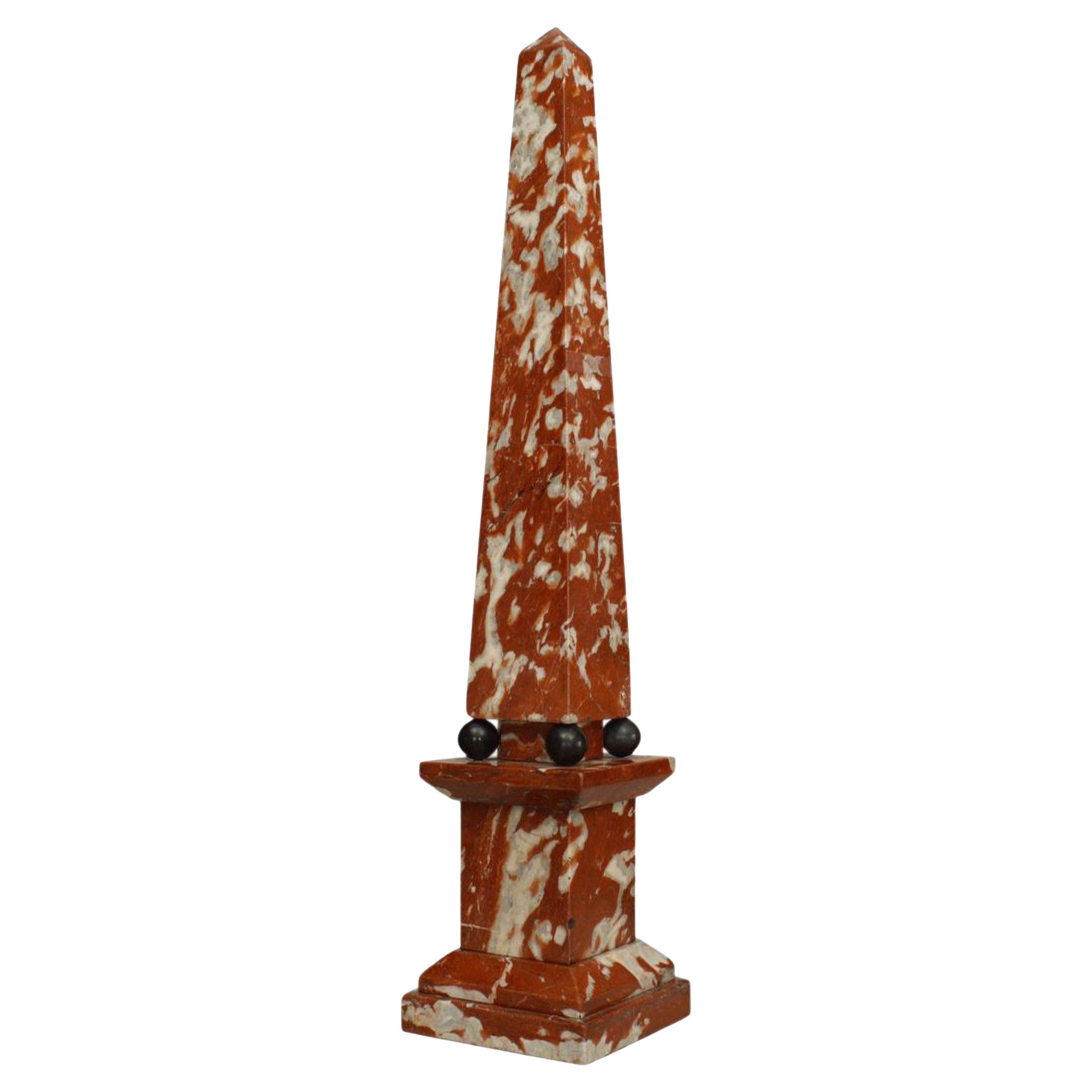 Pair of Italian Neo-Classic Rouge and Marble Obelisks