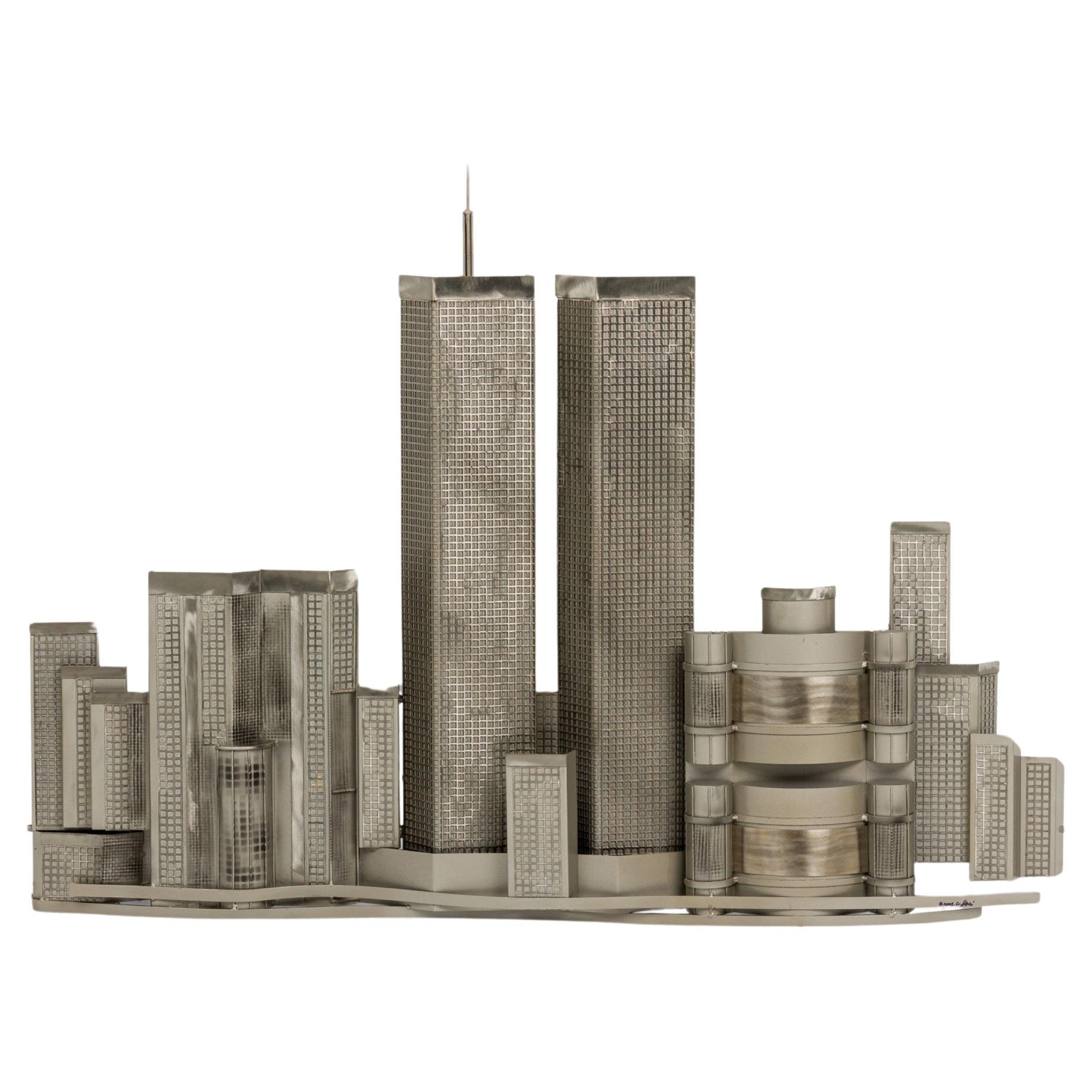Contemporary American Shaped Silver Metal City Skyline Skulptur im Angebot