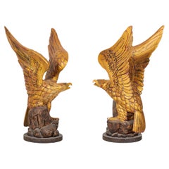 Pair of American Federal-Style Carved Eagle Sculptures, Gilt Finish