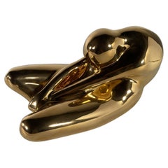 Figure de méditation en céramique émaillée dorée de style américain moderne, Jaru