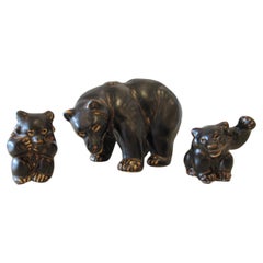 Ensemble de 3 ours en porcelaine noire de Royal Copenhagen, danois, du milieu du siècle dernier