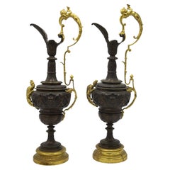 French Victorian Bronze and Gilt Ewers, Serpent Handles, Circa 1890
