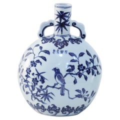 Antique Chinese Porcelain Moon Flask Vase, Cherry Blossom, Early 1900s