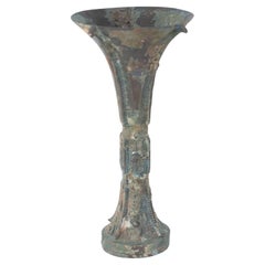Chinese Han Dynasty Style Patinated Bronze Fluted Wine Goblet