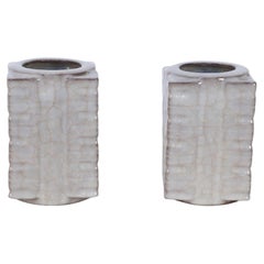 Antique Chinese Song Dynasty Vases, Beige Crackle Finish, Circa 1850