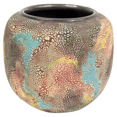 Gary DiPasquale Contemporary Multi-Colored Vase with Bark Texture and Black Rim