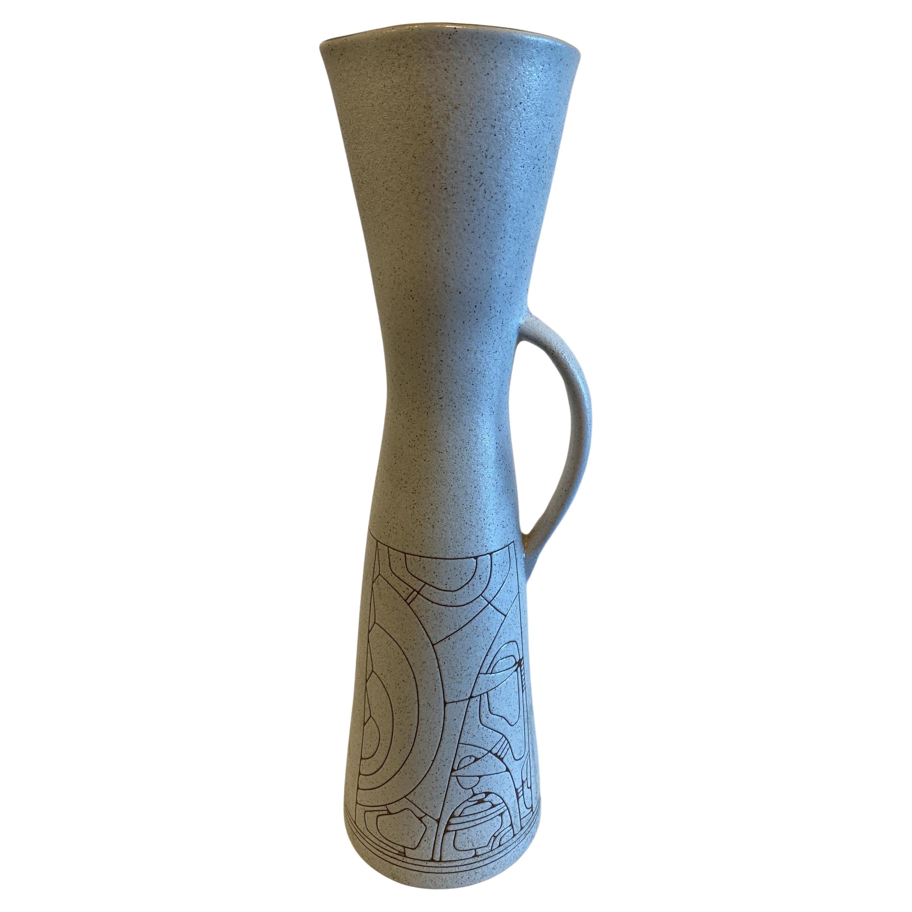 Israeli Mid-Century Lapid Sgraffito Glazed Ceramic Pitcher