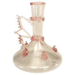 Italian Venetian Murano Glass Bud Vase with Pink Detail Trim