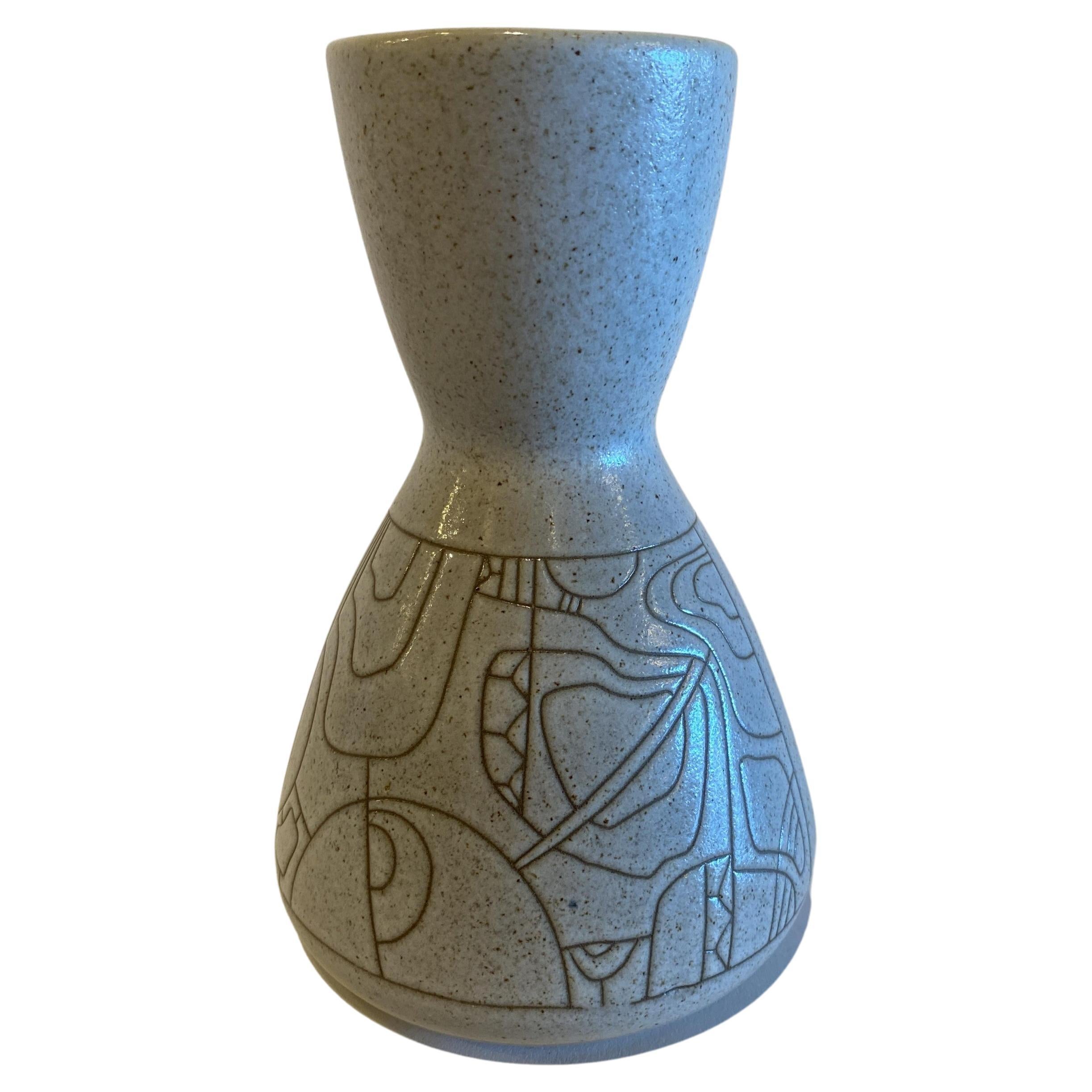 Vaso israeliano di metà secolo in ceramica smaltata Lapid Sgraffito