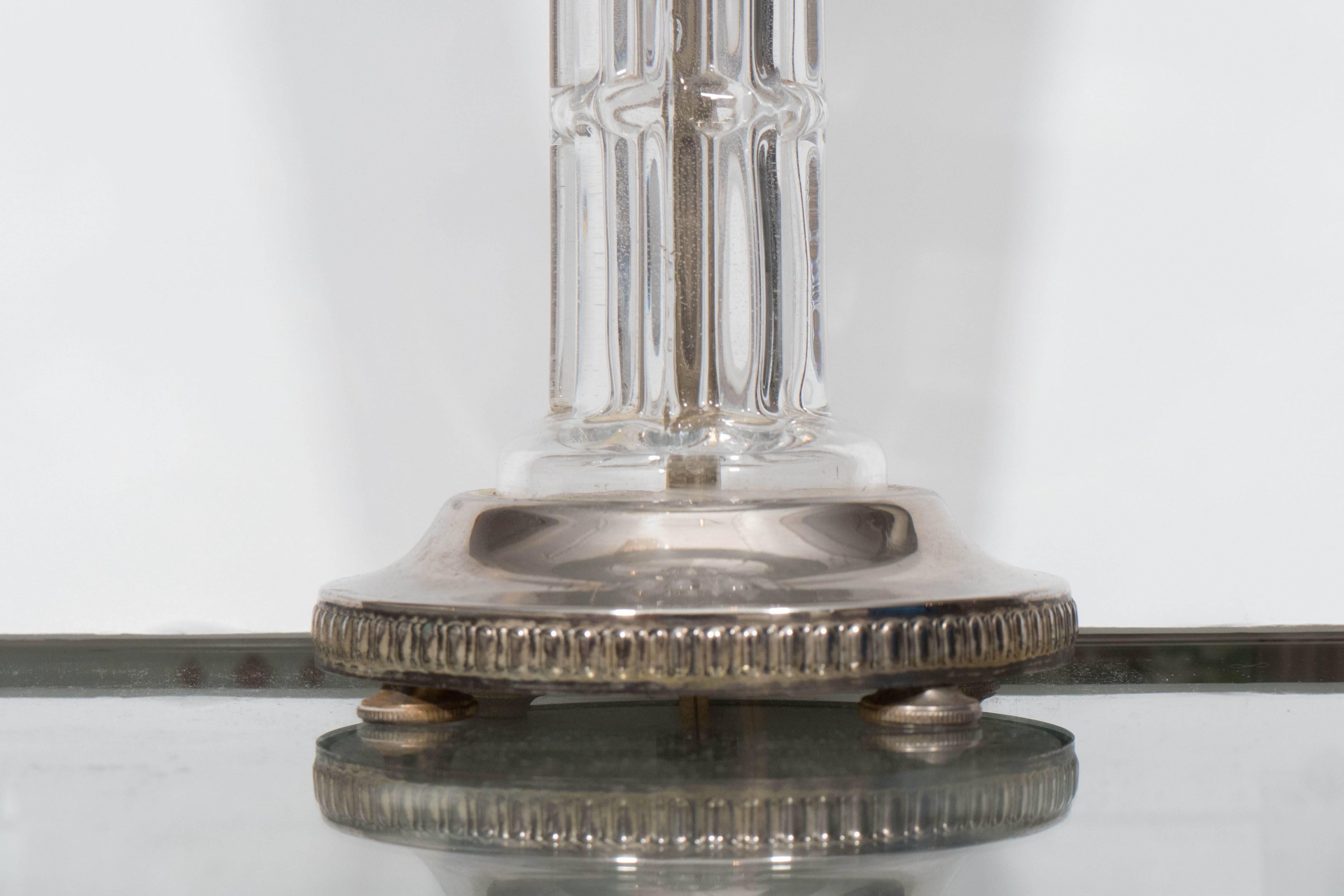 20th Century Pair of Glass and Silver Plate Lamps
