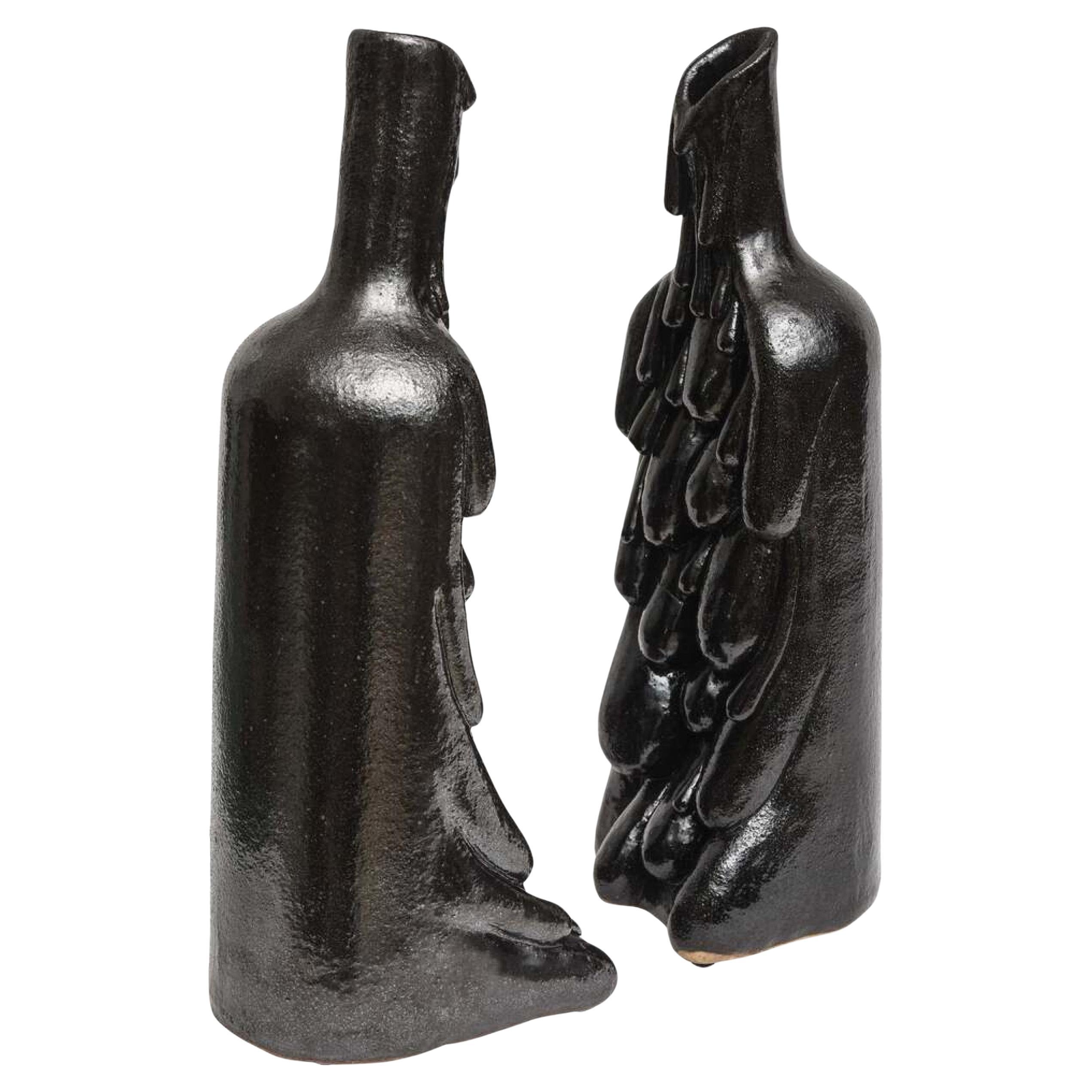 Paire de vases/sculptures américains modernes Daric Harvie en céramique émaillée noire