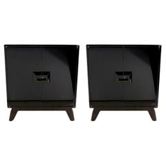 Pair of Renzo Rutili Italian Black Lacquer Modern Cabinets