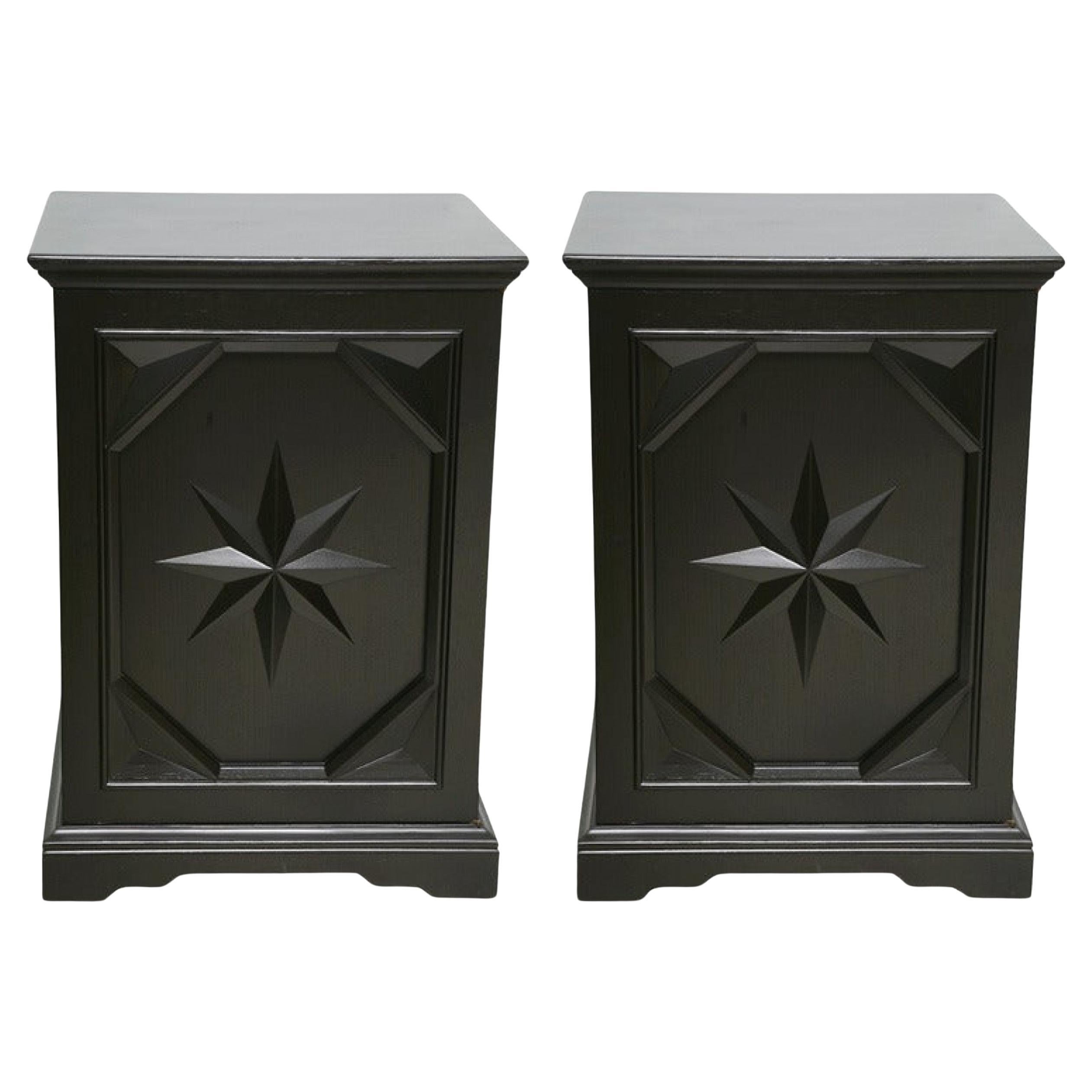 Pair of American Modern Black Lacquer Cabinets