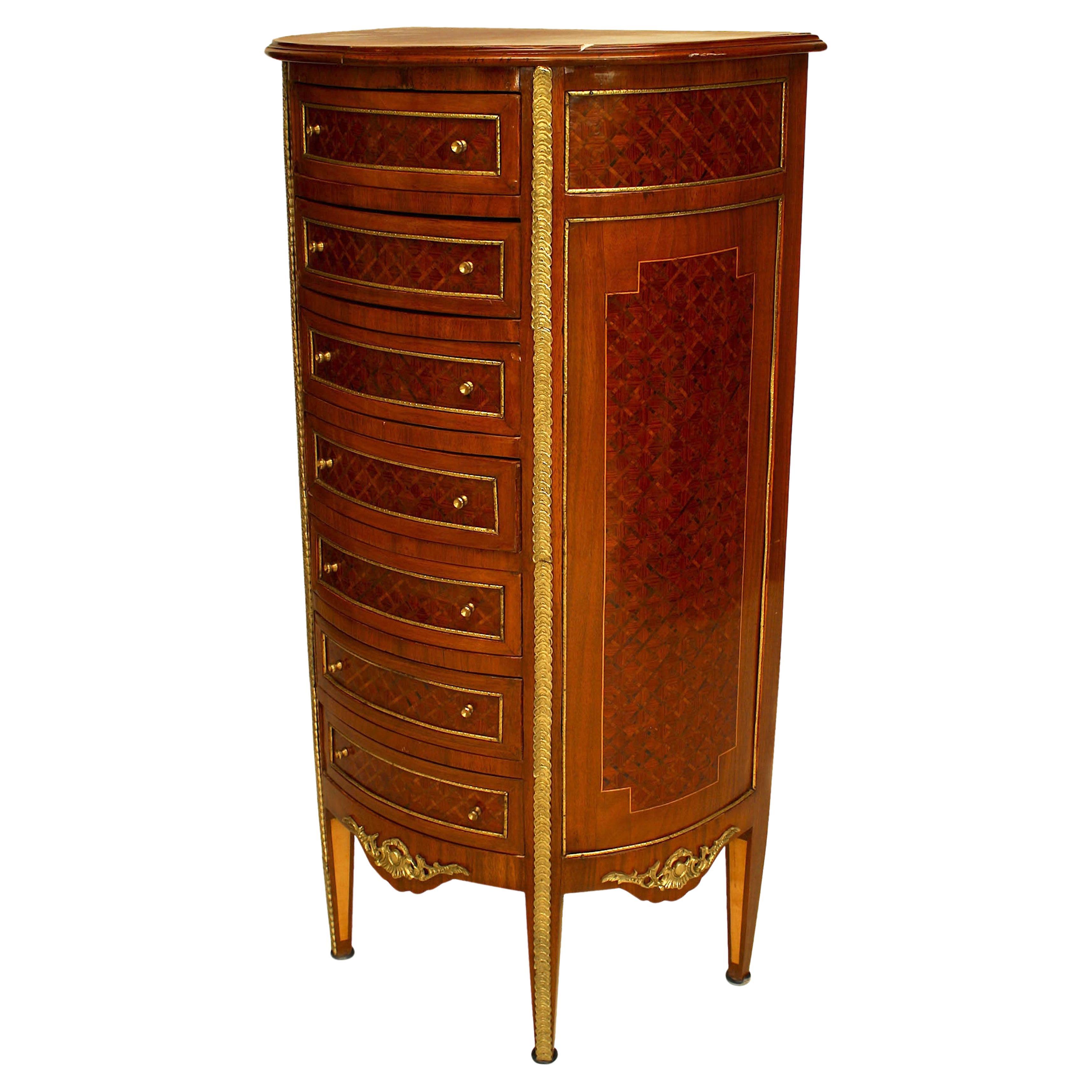 French Victorian Fruitwood Demilune Chest with Parquetry Inlay