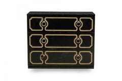 Dorothy Draper Mid-Century Amerikanische Kommode mit 3 Schubladen, Schwarz und Gold bemalt, Mid-Century