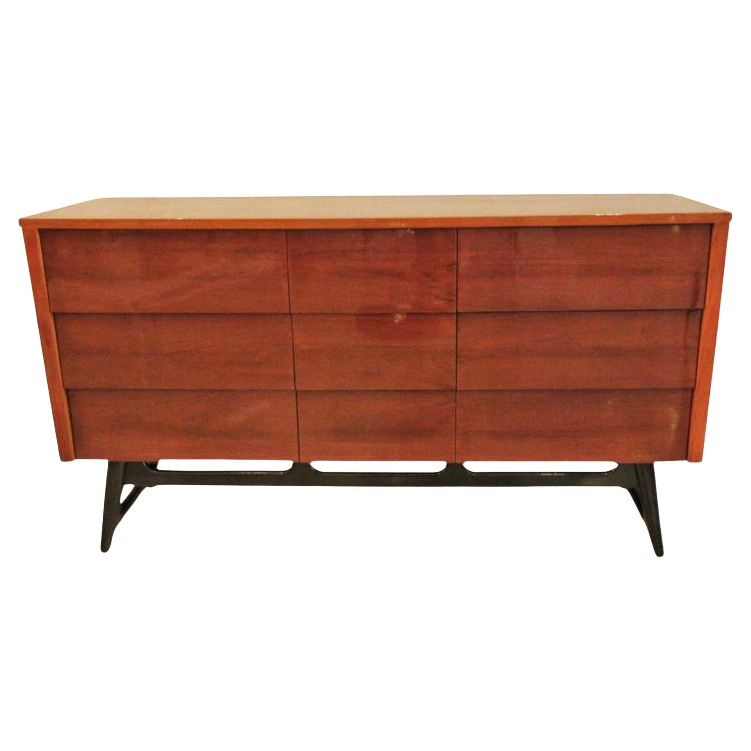 American Modern Mahogany and Ebonized Nine Drawer Chest