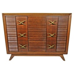 American Modern Dark Walnut and Brass Three-Drawer Chest, Paul Frankl