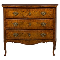 French Louis XV Commode, Circa 1750, Serpentine Inlaid, 3 Drawers