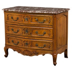 French Louis XV Provincial Cherrywood Commode, Marble Top, Circa 1750