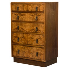 Art Deco Burl Veneer 5-Drawer Tall Chest