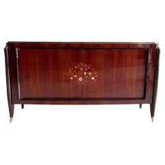 Credenza Francesa Art Decó de Marquetería de Ébano de Macassar y Montura de Bronce, J Leleu