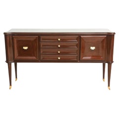 Credenza o buffet moderno italiano in mogano, ottone e vetro, Paolo Buffa