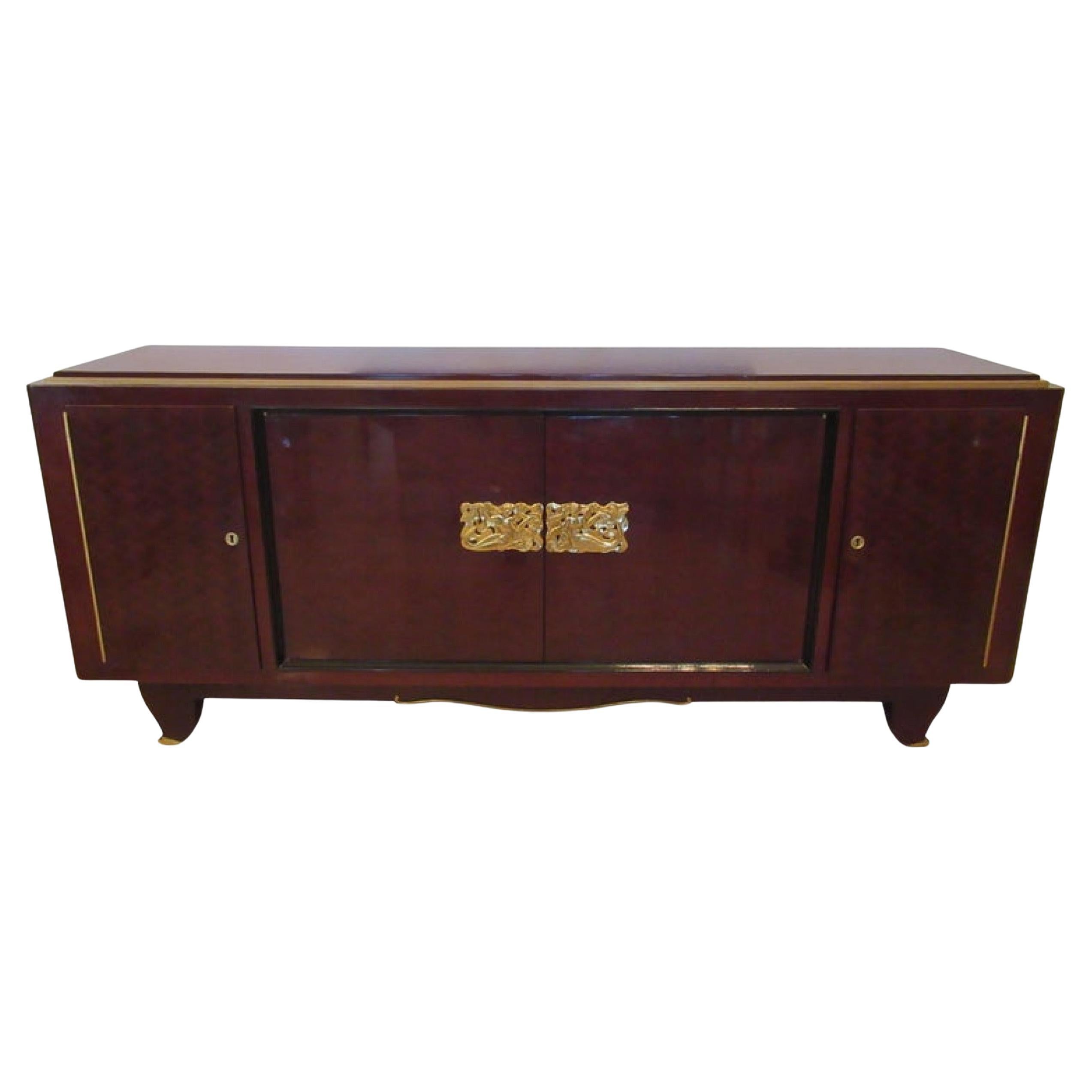 Credenza Art Deco in mogano e bronzo, attribuita a Jules Leleu in vendita