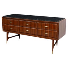 Credenza moderna italiana a 6 cassetti in mogano con piano in marmo, Paolo Buffa, anni '50