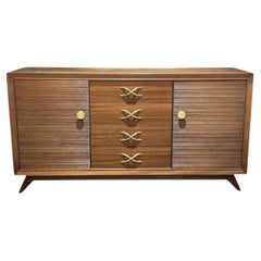 American Modern Dark Walnut and Brass Credenza/Sideboard, Paul Frankl