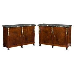 Antique Pair of Baltic Empire-Style Black and Green Marble, Mahogany and Parcel-Gilt