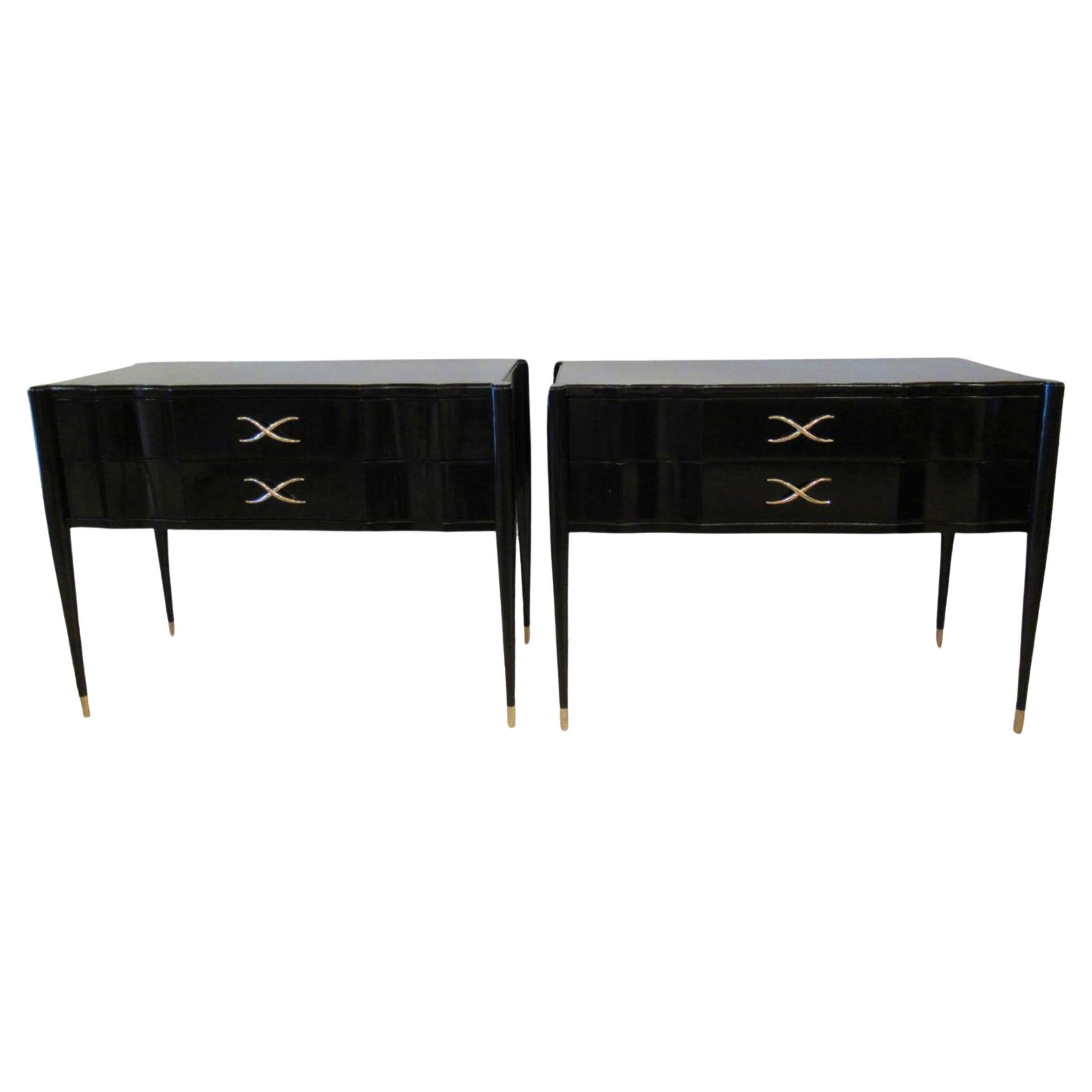 Pair of Paul Frankl Ebonised Two-Drawer Commodes/Consoles