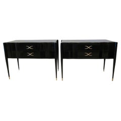 Paire de commodes/consoles à deux tiroirs ébonisées de Paul Frankl