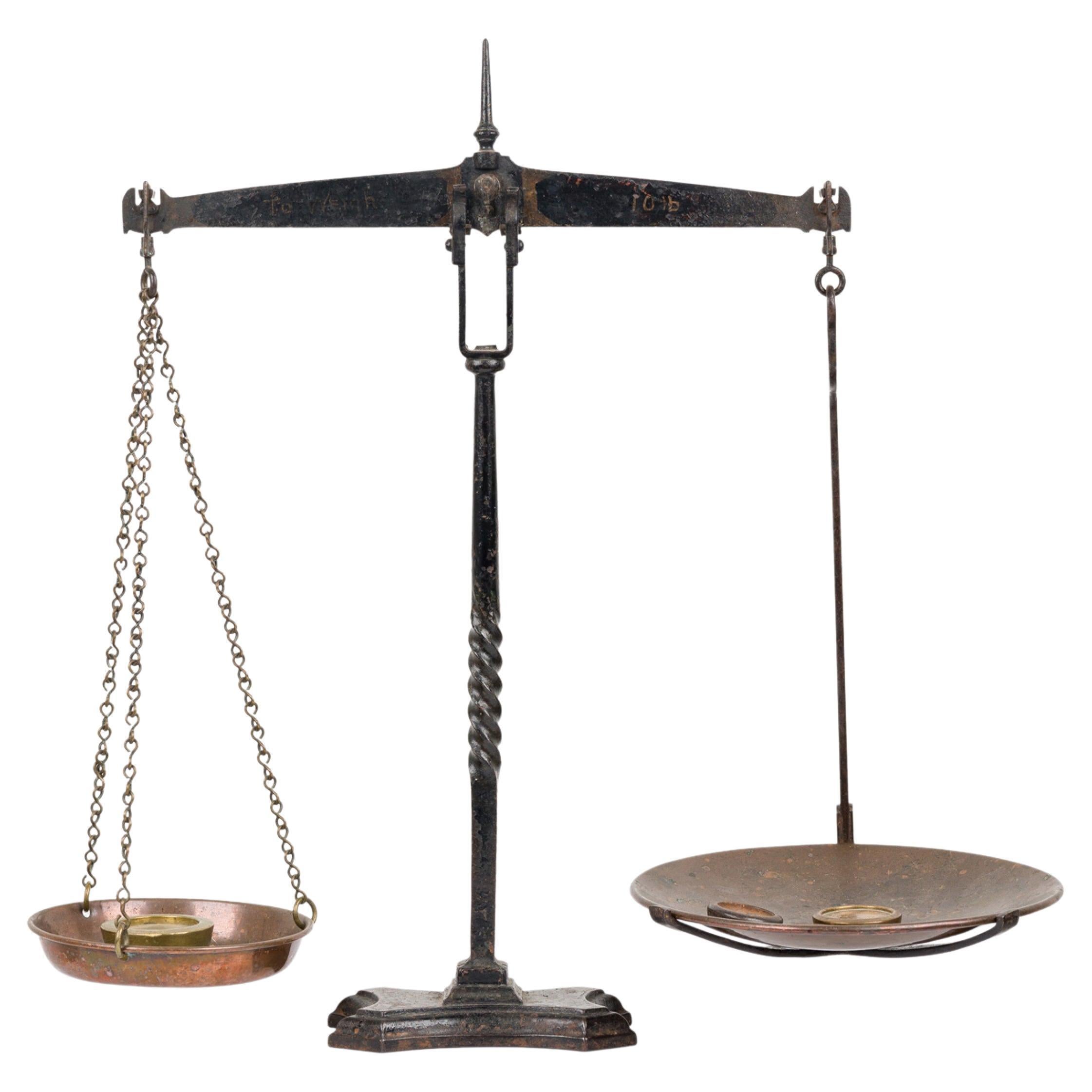 Antique American Iron Balance Weighing Scale with Weights