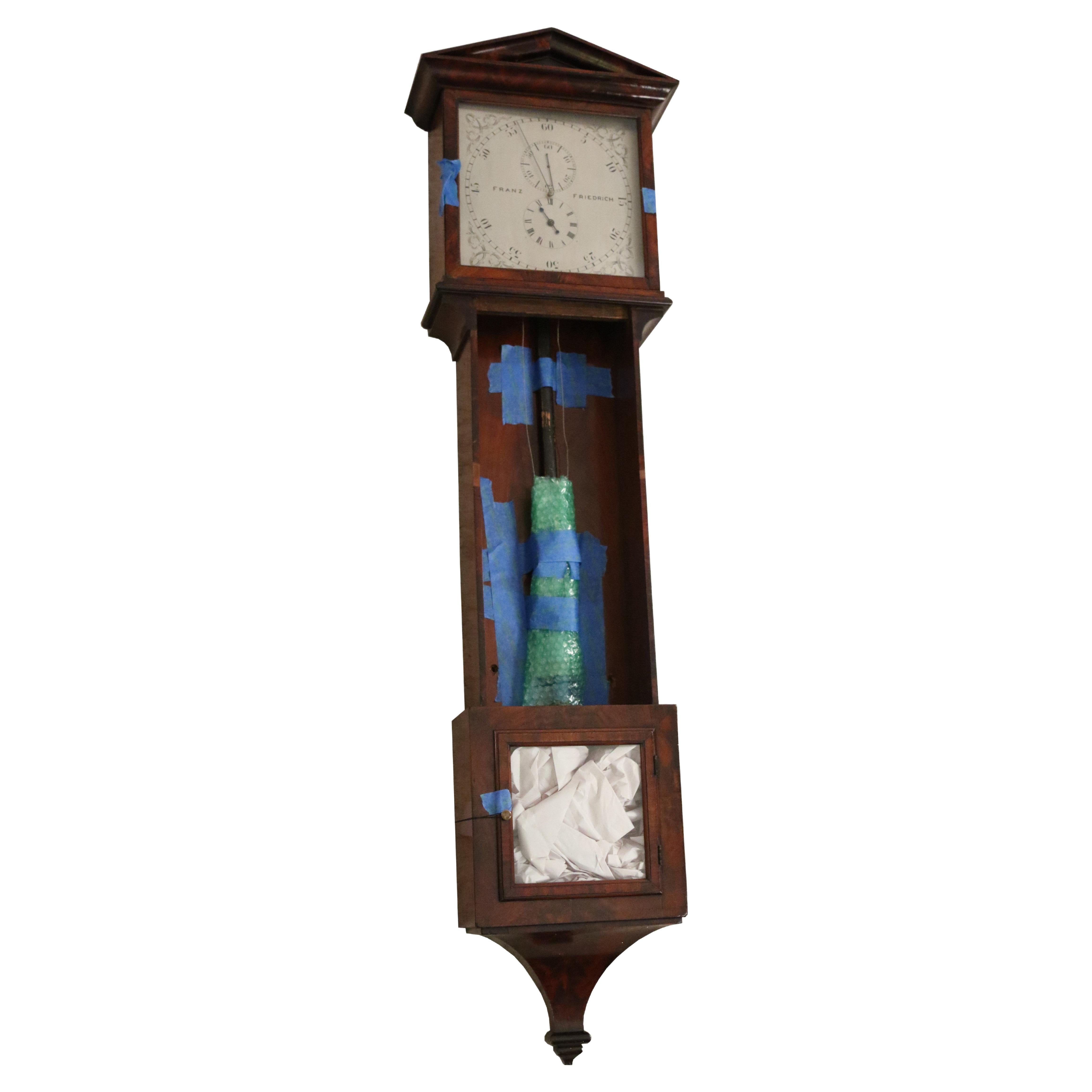 Austrian Biedermeier Wall Clock, Hand-Painted Mahogany, 20th Century