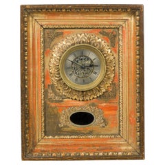 Orologio da parete francese vittoriano dorato e dipinto