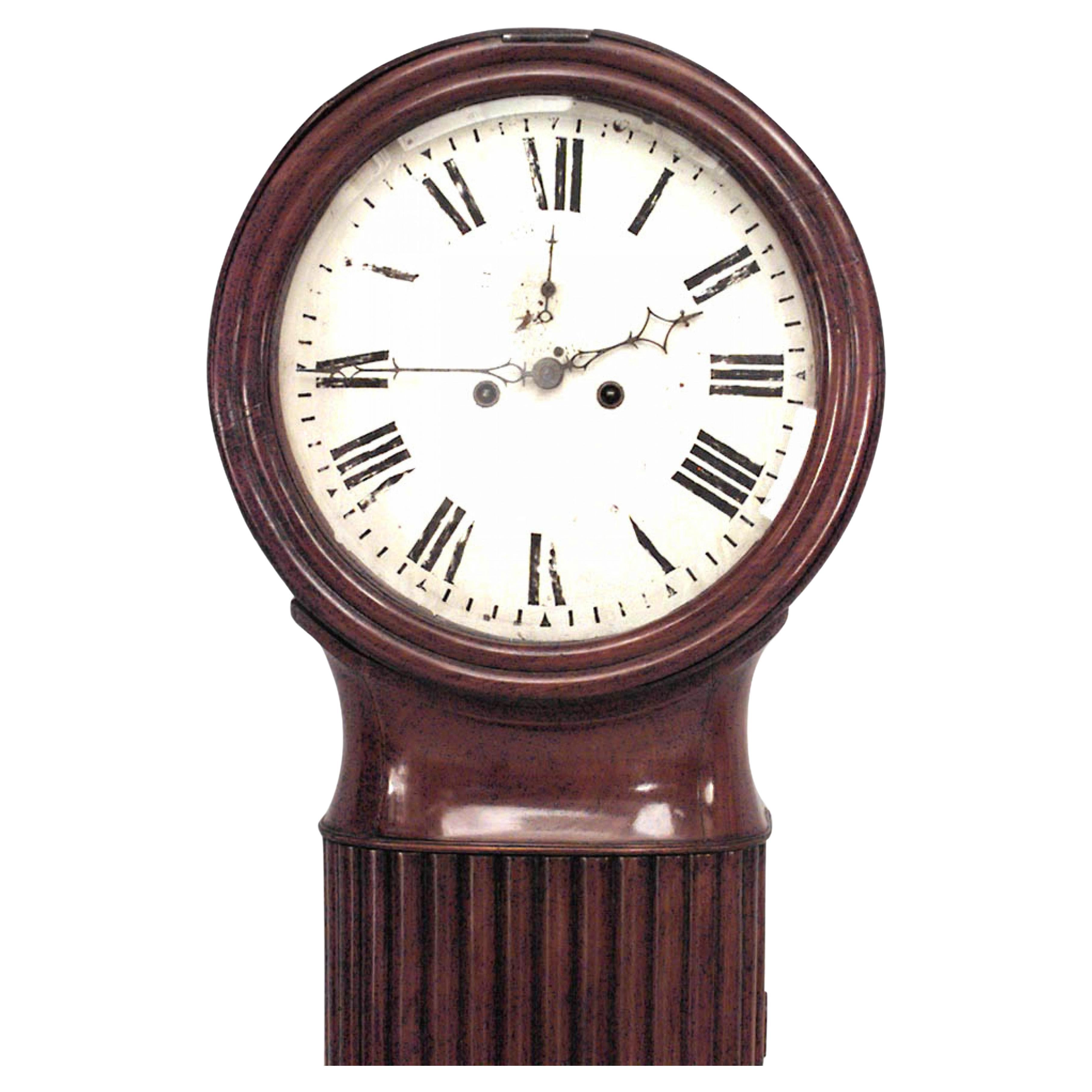 English Regency Mahogany Wall Clock, Beveled Glass, Fluted Design, UK For Sale