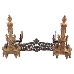 Antique French Directoire Bronze Andirons, fabriqués à la main, XXe siècle