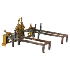 Pair of English Victorian Style Flame and Urn Finial and Greyhound Figure Andiro
