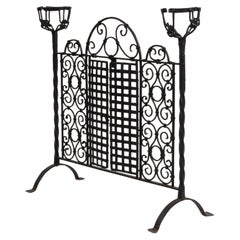 American Renaissance Wrought Iron Fire Screen, Scroll Design, 1920s