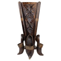 Dutch Hand-Carved Wooden Umbrella Stand, Biedermeier, Circa 1890