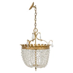 Lampadario francese della metà del secolo, in ottone e cristallo, design vintage, 1955