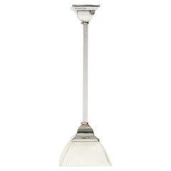 Modern Holophane Square Hanging Lights with Textured Glass Design