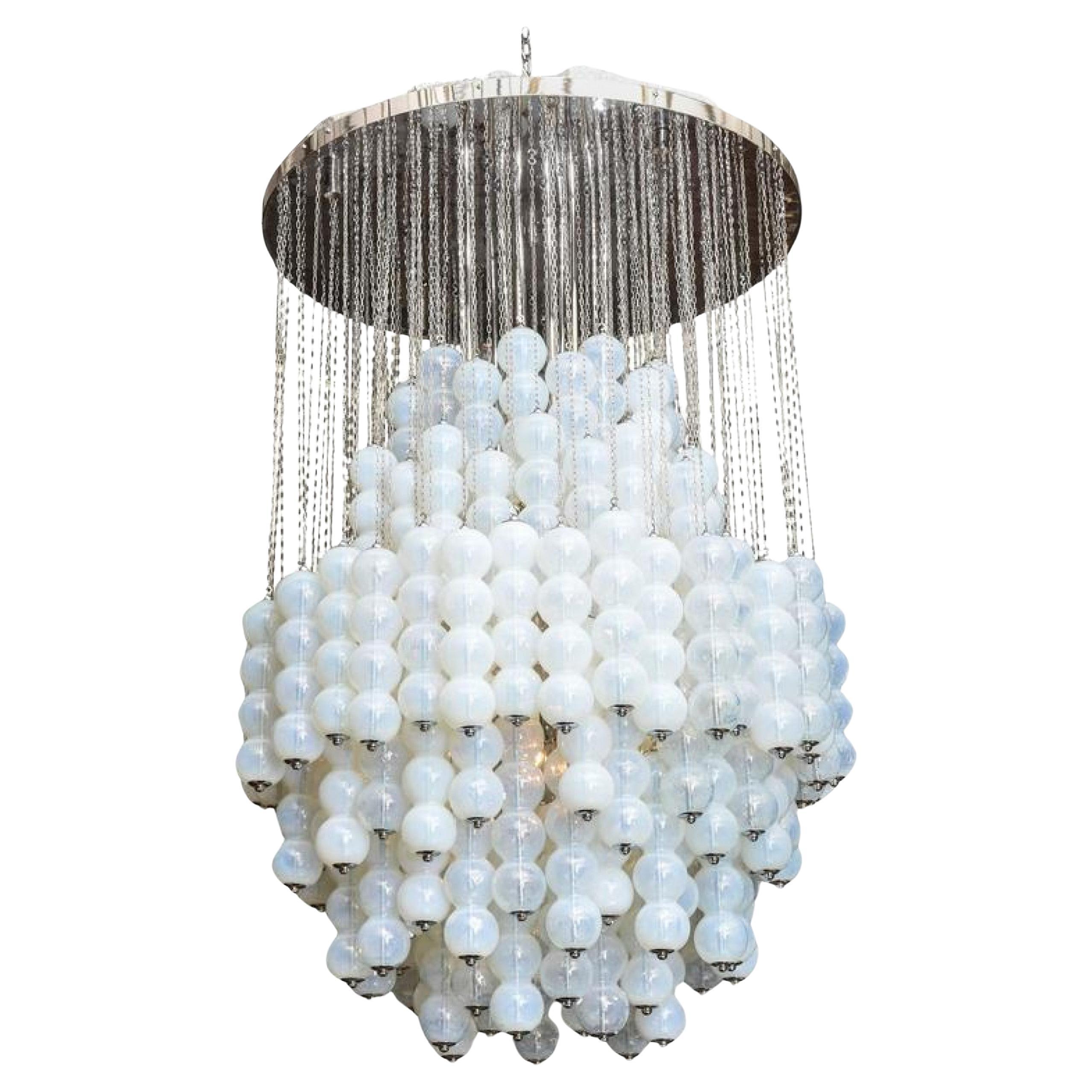 Monumentale lampadario moderno italiano in vetro e cromo lucido, Mazzega