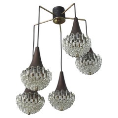 Italian Modern Five-Light Bronze and Glass Chandelier Manner of Max Ingrand