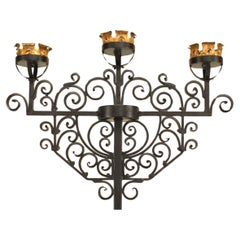 Italian Renaissance Wrought Iron Floor Torchiere with Gilt Trim